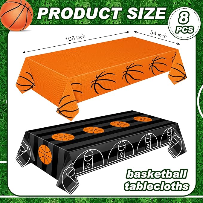 Mixweer 8 Pcs Basketball Plastic Tablecloth Birthday Party Decorations 54 x 108 Inch Basketball Field Rectangular Plastic Table Cover for Sports Theme Fan Sports Event Game Day Birthday Party Supplies