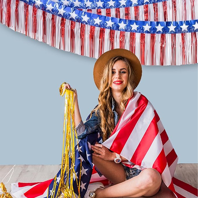 4th of July Decorations - 2 Pack Red White and Blue Streamer for 250 America Anniversary | Fourth of July Accessories Party Favors for Outdoor Outside Home - Patriotic Flag Banner Decor,10 FT
