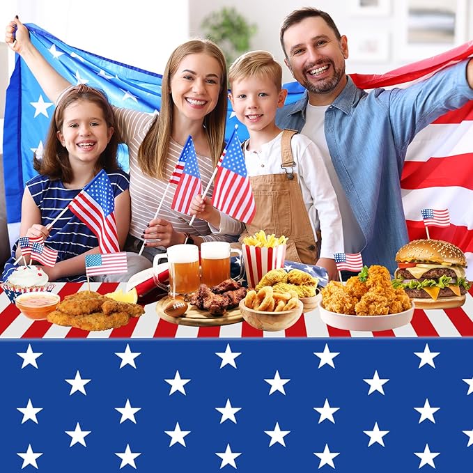 2 Pack 4th of July Tablecloth - Patriotic American Flag Table Cloth, Plastic Disposable Rectangle USA Star Stripe Table Cover for Memorial day, Fourth of July Independence Day Decorations, 54" x 108"