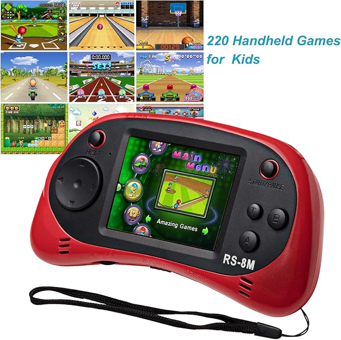 Kids Handheld Games 16 Bit Retro Video Games Console with 220 HD Electronic Games - 2.5'' LCD Portable Travel Games Entertainment Gifts for Boys Girls Ages 4-12 (Classic Red)