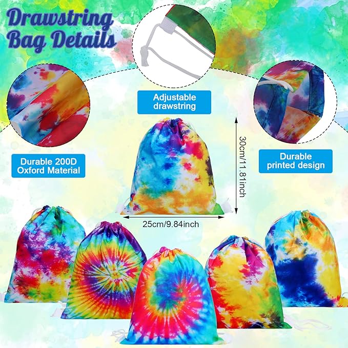 CHENGU 36 Pcs Tie Dye Party Favors Camouflage Drawstring Bag Bulk Camouflage Military Rubber Keychain Silicone Bracelet for Goodie Bag Stuffers Fillers Summer Camping Birthday Party Supplies(Tie Dye)