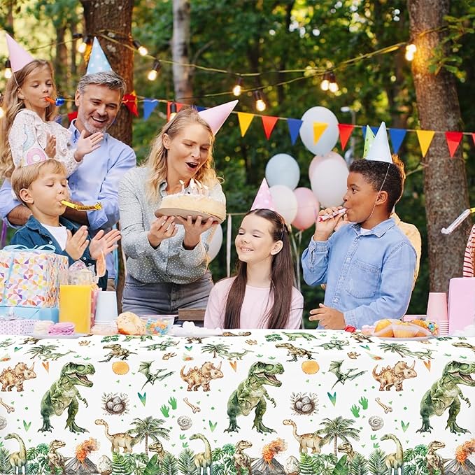 2 Pcs Dinosaur Plastic Party Tablecloths 54 x 108 Inch Green Watercolor Dinosaur Table Covers for Dino Theme Kids Boys Baby Shower 1st 2nd 3rd 4th Birthday Party Supplies Table Decorations Favors
