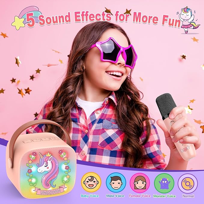Unicorn Mini Karaoke Machine Toys: Kids Toys Girls Xmas Birthday Gifts Age 3-12+ Stocking Fillers LED Portable Bluetooth Speaker with 2 Wireless Microphone Gift Toy for 4 5 6 7 8 9 Years Old Girl Kid