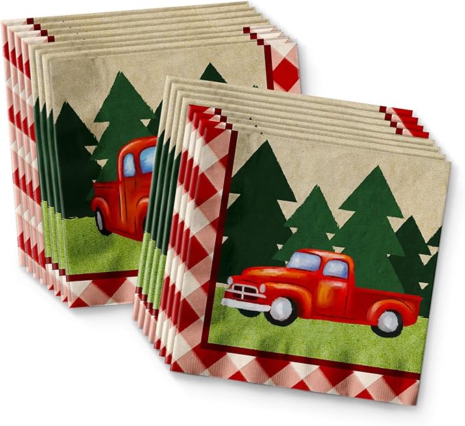 Red Vintage Pickup Truck Birthday Party Supplies Set Plates Napkins Cups Tableware Kit for 16