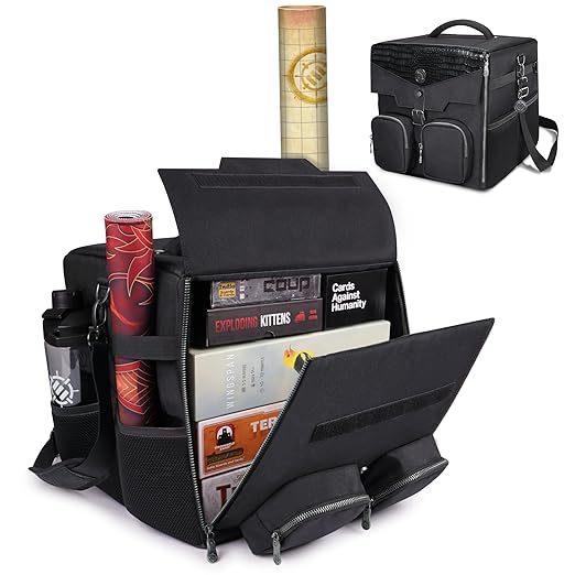 ENHANCE Board Game Shoulder Bag - Collector's Edition Board Game Storage with Shoulder Strap and Accessories Pockets for Dice, Cards, More - Reinforced Carrier Protects Tabletop Games (Dragon Black)