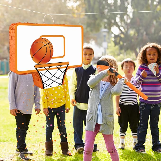 Hooqict Basketball Pinata with Blindfold and Bat Stick Basketball Birthday Party Decorations for Kids Boys Basketball Themed Party Supplies Sports Carnival Games