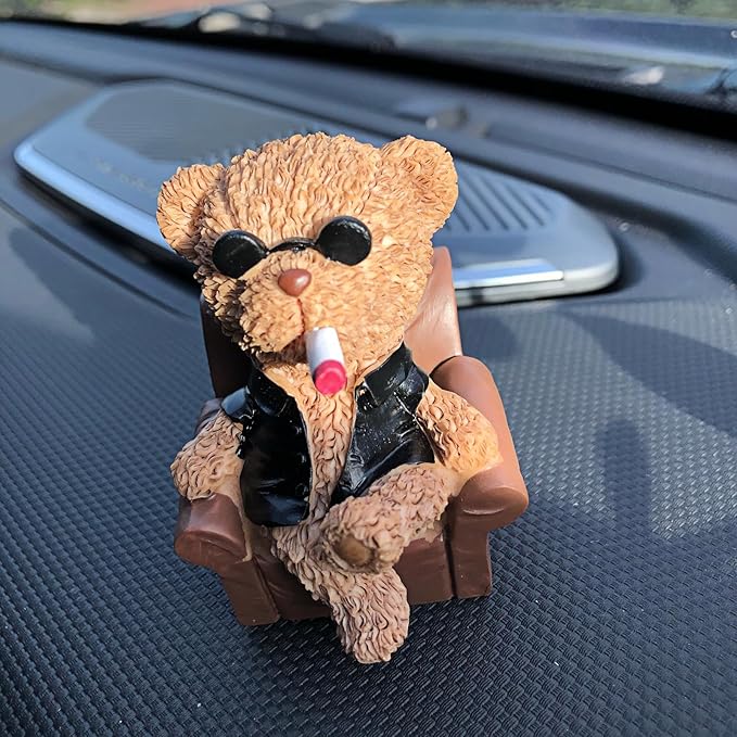 Cool Anime Car Dashboard Decorations Accessories Interior for Men Women, Funny Black Teddy Bear Statues Figurines Decoration for Car Dash Board Auto Charms Ornaments Home Desk Decor Birthday Gifts