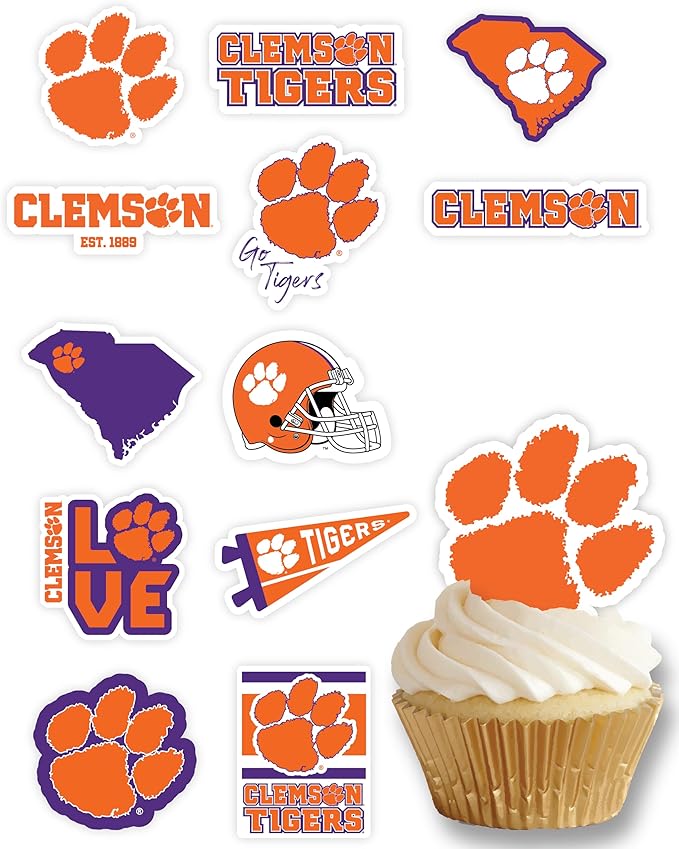 Clemson Cupcake Topper Party Supplies for Football, Birthday, Graduation Party Decorations (24 Pieces) (Clemson Tigers)