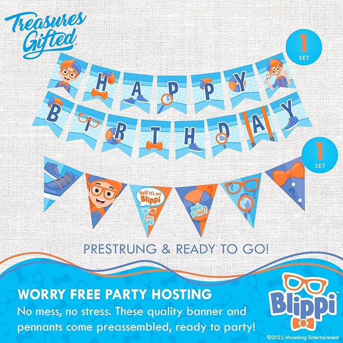 Treasures Gifted Officially Licensed Blippi Birthday Party Supplies - Serves 16 Guests - Complete Set Party Supplies - Blippi Birthday Decorations, Plates, Banner & More