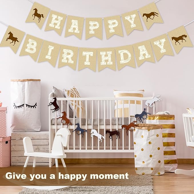 Tatuo 3 Pcs Horse Birthday Banner Party Decorations Derby Racing Horse Banner Paper Bunting Garland Farm Theme Decor for Present Birthday Wedding Party Supplies, Pre Assembled Hanging Decoration