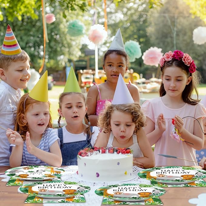 96PCS Jungle Birthday Party Plates and Napkins Safari Animals Birthday Party Decorations for 24 Guests Jungle Theme Birthday Party Tableware Set Serves Wild Animals Gold Safari Zoo Birthday Supplies