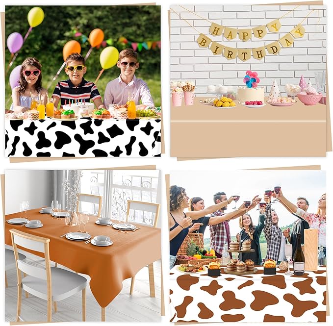 4pcs Cowboy Party Decorations Western Cowboy Tablecolth Cow Print Wild West Party Supplies Brown Rodeo Cowgirl Plastic Table Cover Disposable for Birthday Bachelorette Boys Kids Baby Shower Favor