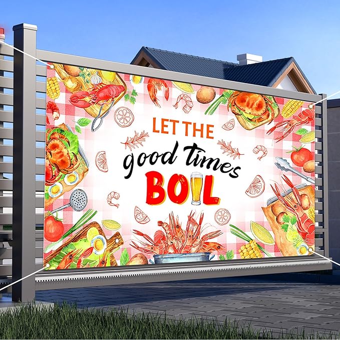 Avezano Crawfish Boil Backdrop Banner Let The Good Times Boil Party Supplies Seafood Theme Party Decorations for Birthday Baby Shower Family Summer Holidays 6 x 3.6 ft
