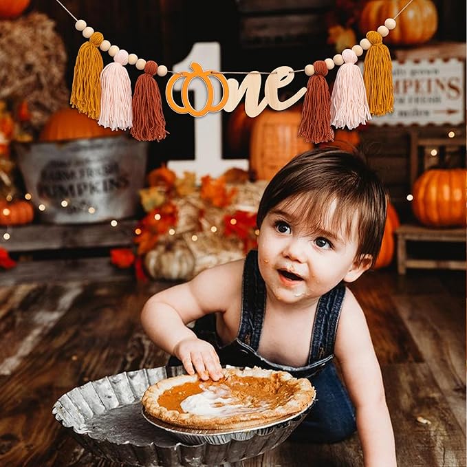 Gostman Pumpkin Tassel High Chair Banner - 1st Birthday Decorations, Fall Highchair Decor for First Birthday