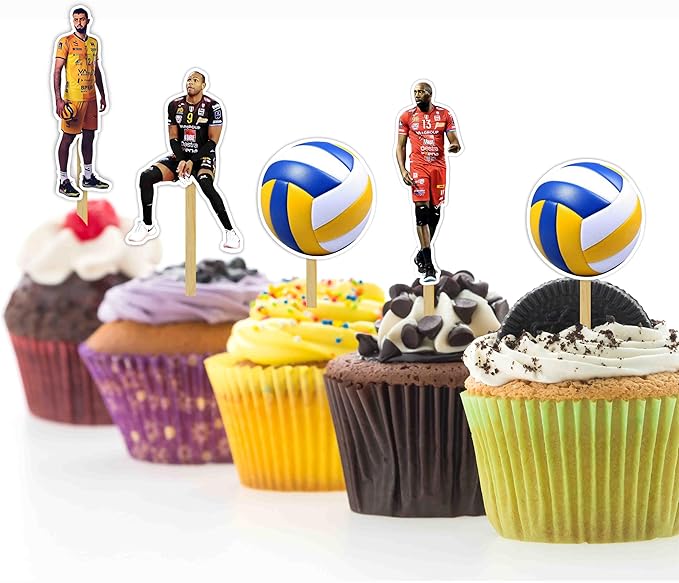 Volleyball Cupcake Topper – Sports Theme Cupcake Topper for Birthday Celebrations and Team Parties, Volleyball Inspired Decorative Cake Topper for Dessert Tables.