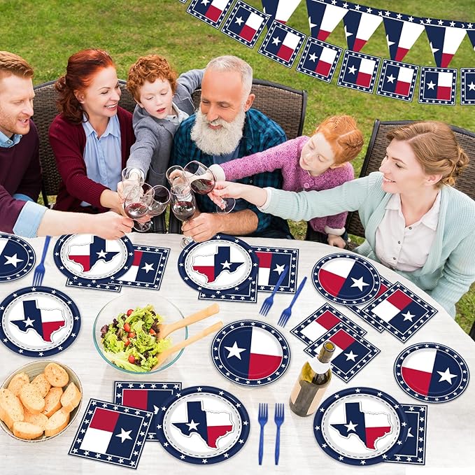 gisgfim 96Pcs Texas State Flag Party Supplies Paper Plates Napkins Texas State Theme Party Tableware Set Texas State National Party Decorations Favors for Family Gathering Dining Serves 24