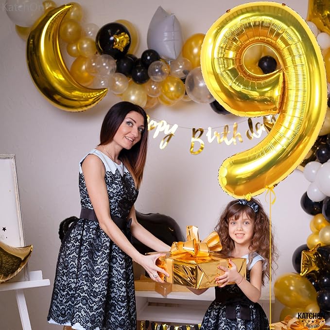 KatchOn, Giant Gold Number 9 Balloon - 40 Inch | Foil 9 Birthday Balloon for 9th Birthday Decorations | 9th Anniversary Decoration | Gold Party Decoration