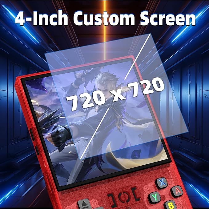 R36MAX Retro Handheld Game Console, 4.0 Inch IPS Screen, 64GB Memory, Portable Arcade Video Gaming Console Gift for Adults, Maple Leaf red