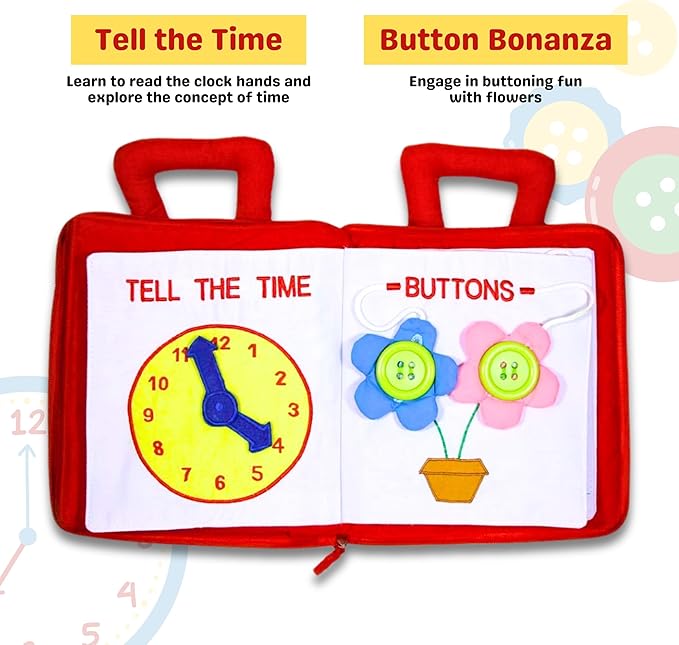 My Quiet Book by Pockets of Learning Montessori Basic Life Skills Activity Toy | Interactive Early Education Preschool Activity Busy Book for Toddlers & Children Soft Fabric Original Quiet Travel Book