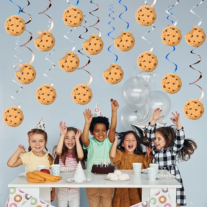 Pajean Cookie Party Decorations Chocolate Chip Cookie Hanging Swirls Paper Cutouts Ceiling Streamers for Street Theme Birthday Baby Shower Party Decorations Supplies