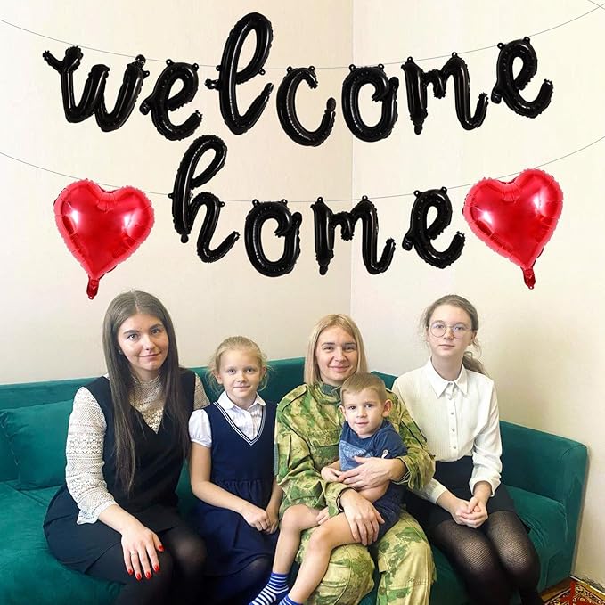 TONIFUL Welcome Home Balloons,Black Cursive Welcome Home Foil Balloons Banner 16 Inch Welcome Home Party Decorations for Homecoming Party Decorations House Warming Party Family Gathering Supplies