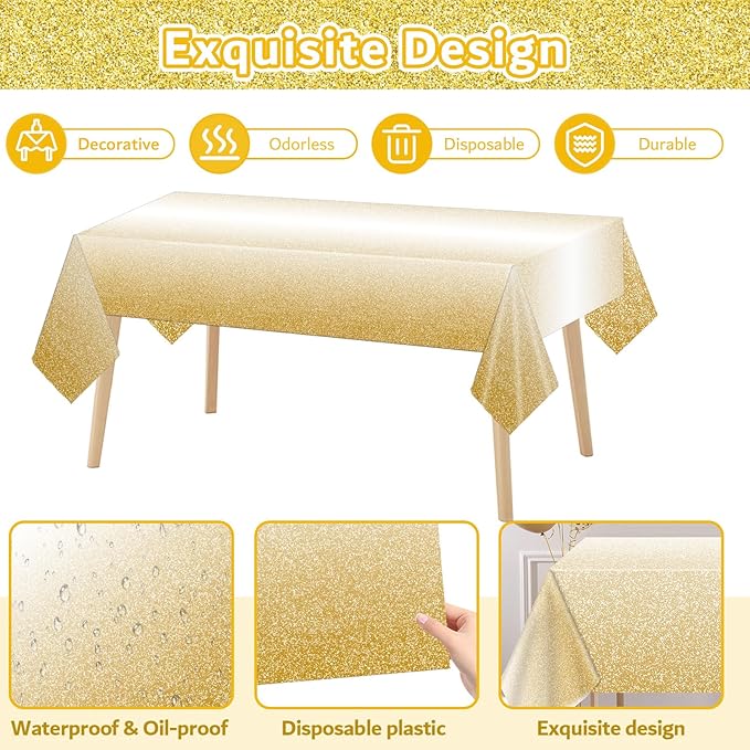 98PCS Happy Golden Birthday Party Supplies Happy Golden Birthday Paper Plates Napkins Tablecloths White Gold Dinnerware for Women Men Party Decorations for 24 Guests