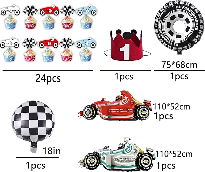Fast One Race Car Birthday Decorations for Boys - 1st Birthday Set With Photo Banner and Balloon Box