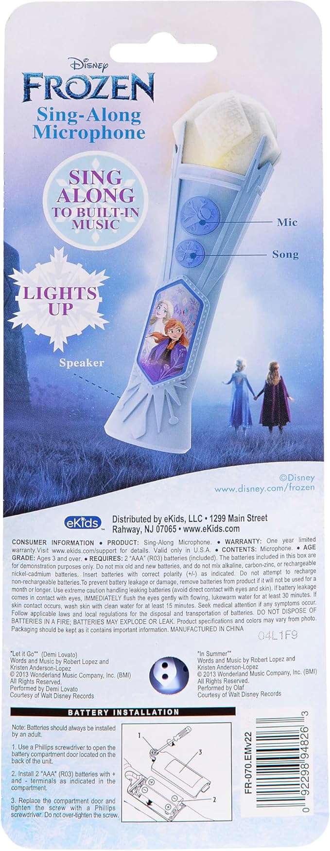eKids Frozen Sing Along Microphone Toy For Kids With Built-In Music And Flashing Lights, Designed For Fans Of Frozen Toys