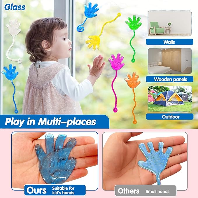 20Pack Glow in Dark Glitter Sticky Hands Party Favors for Kids Easter Egg Fillers Basket Pinata Goodie Bag Stuffers Classroom Prizes Birthday Stretchy Treat Trinkets Treasure Box Bulk Toys