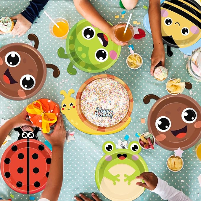60 Pcs Bugs Party Plates Party Supplies Ladybug Bee Shaped Paper Plates Spring Garden Insect Animals Tableware for Kids Girls Boys Dinner Dessert Picnic Birthday Baby Shower Favor 7"