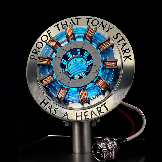 Arc Reactor MK2-1:1 Scale, USB Powered LED Light with Vibration Sensor, No Assembly, Display Case Included