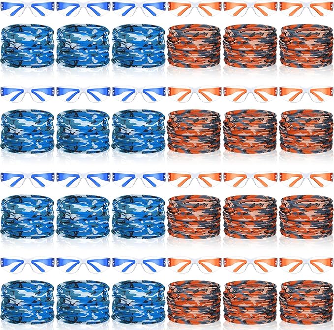 Xtinmee 48 Pcs Gun Party Supplies for Boy and Girls Includes Safety Glasses and Face Mask for Children Birthday Party Favors Teams Accessories(Blue,,Red)