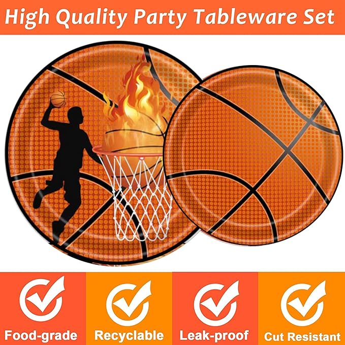 120 Pcs Basketball Party Supplies Bundle Paper Plates Napkins Forks Basketballs Party Birthday Decorations For Kids Serves 30