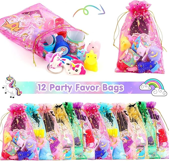 ANPHILE Unicorn Party Favors, 134 Pcs Unicorn Birthday Party Decorations Goodie Bags Keychains Slap Bracelets Stickers Rings Pinata Fillers for Birthday Party