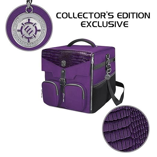 ENHANCE Board Game Shoulder Bag - Collector's Edition Board Game Storage with Shoulder Strap and Accessories Pockets for Dice, Cards, More - Reinforced Carrier Protects Tabletop Games (Dragon Purple)