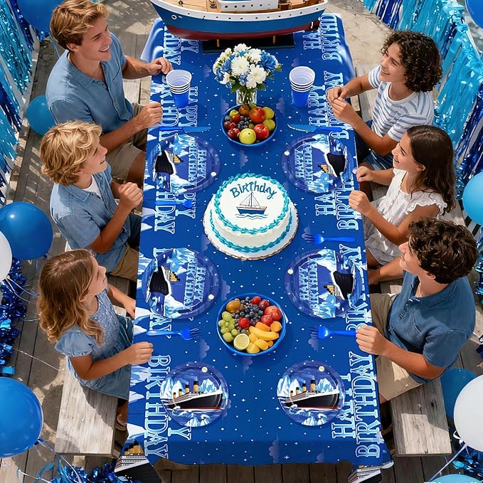170Pcs Nautical Birthday Party Supplies Cruise Ship Plates and Napkins Cups Forks Tablecloth Ocean Cruise Liner Theme Tableware Sets for Kids Adults Birthday Baby Shower Party Favors Serves 24