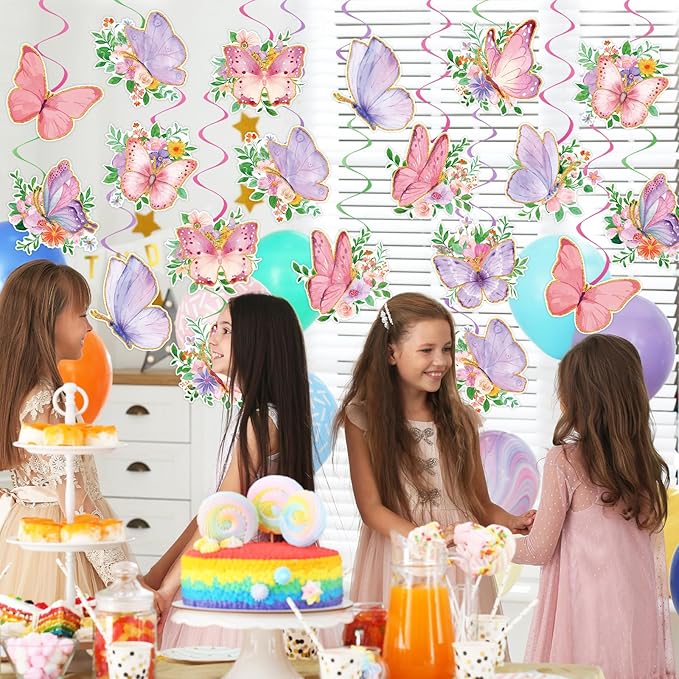 48Pcs Spring Butterfly Hanging Swirl Decorations, Watercolor Butterfly Ceiling Hanging Swirls Spring Party Hanging Swirls Streamers for Birthday Wedding Garden Tea Party Decor Supplies