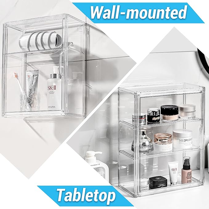 Acrylic Display Case for Figures, 3 Tier Clear Wall-Mounted Storage Organizer, Display Box with Magnetic Door, Dustproof Showcase Cabinet for Doll Action Figure Collectibles