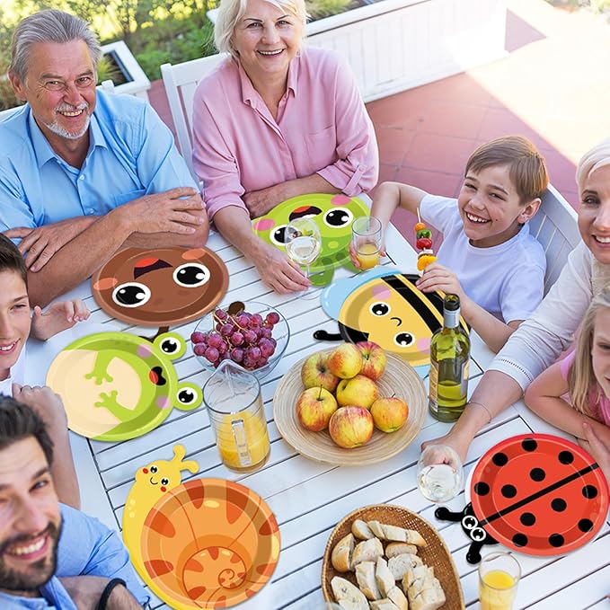 60 Pcs Bugs Party Plates Party Supplies Ladybug Bee Shaped Paper Plates Spring Garden Insect Animals Tableware for Kids Girls Boys Dinner Dessert Picnic Birthday Baby Shower Favor 7"