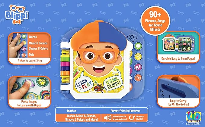 eKids Blippi Book, Toddler Toys with Built-in Preschool Learning Games, Educational Toys for Toddler Activities for Fans of Blippi Toys and Gifts(Multi Color)