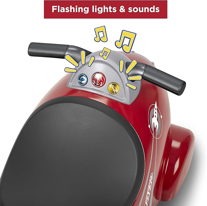 Radio Flyer Retro Rocket, for Toddlers 1-3, 3-in-1 Push Walker Ride On Rocket with Sensory Activities, Under-Seat Storage, Lights and Sounds, 42 lb Capacity, Toddler Ride On Toys
