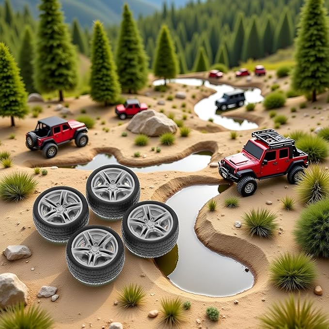 4Pcs Black Tires,48mm Simulation Rubber Wheel Tire Wheel Toy Model DIY RC Spare Parts Easy Installation Small in Size,Tire and Wheel Sets,Remote and App Controlled Vehicles and Parts,Wheels and Tires
