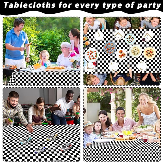 Black and White Checkered Tablecloth Roll 52 in x 100 Ft Black Checkered Party Supplies Race Car Party Tablecloth for Indoor Outdoor Family Banquet Picnic Camping Parties Celebrations (Plastic