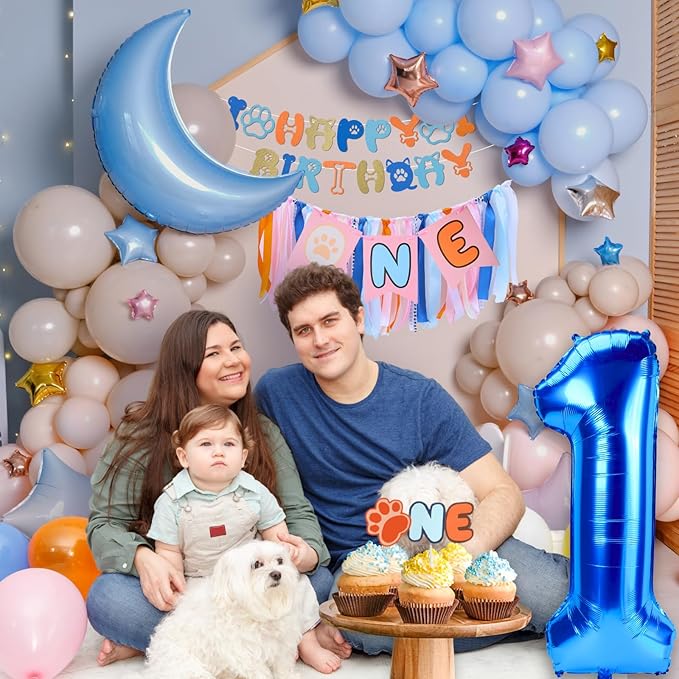Blue Dog Highchair Banner for First Birthday Party Decorations Orange Navy Blue Dog Paw High Chair Tassel Garland for Boys Baby Shower 1st Birthday Backdrop Decors Puppy One Birthday Photo Props