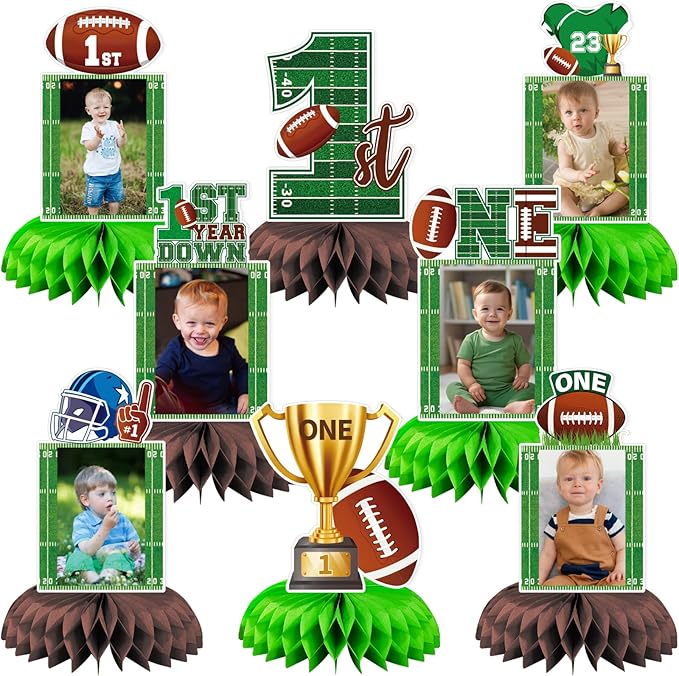 First Year Down Birthday Party Decorations Football Honeycomb Centerpieces, First Down Birthday Photo Table Centerpieces, 1st Year Down Decorations for Football Party Supplies