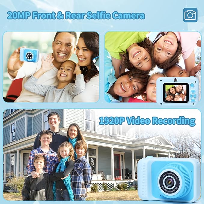 Kids Camera Toys, for Boys and Girls,JUVNAWEZ Digital Camera for Kids, Toddler Camera Christmas Birthday Toy Gifts for Kids Age 3 4 5 6 7 8 9 10 with 32GB SD Card, Video Recorder 1080P HD (Blue)