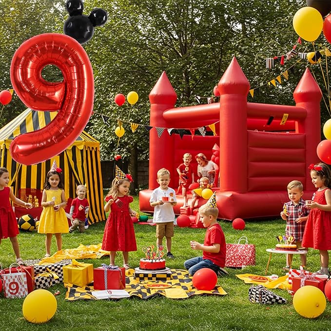 Vuzvuv 40 Inch Mouse Number Balloon No.9, Black Mouse Head Balloon and Red Giant Giant Number Nine Balloon for Birthday, Mouse Theme Party Supplies, Baby Shower,Anniversary Decoration