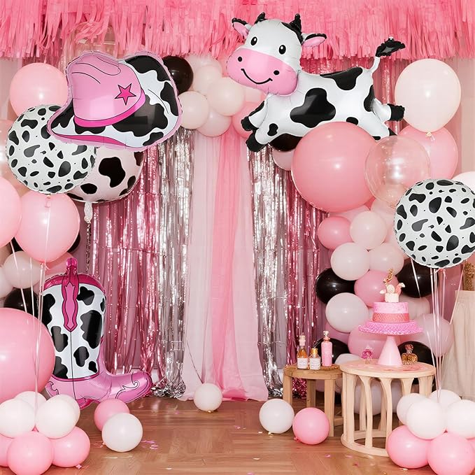 Big Cow Balloons Cow Print Cowgirl Boot Balloons Cowgirl Hat Balloon Western Let's Go Girls Disco Last Rodeo Bachelorette Theme One 1st Birthday Party Decor Supplies 5 Pcs Large