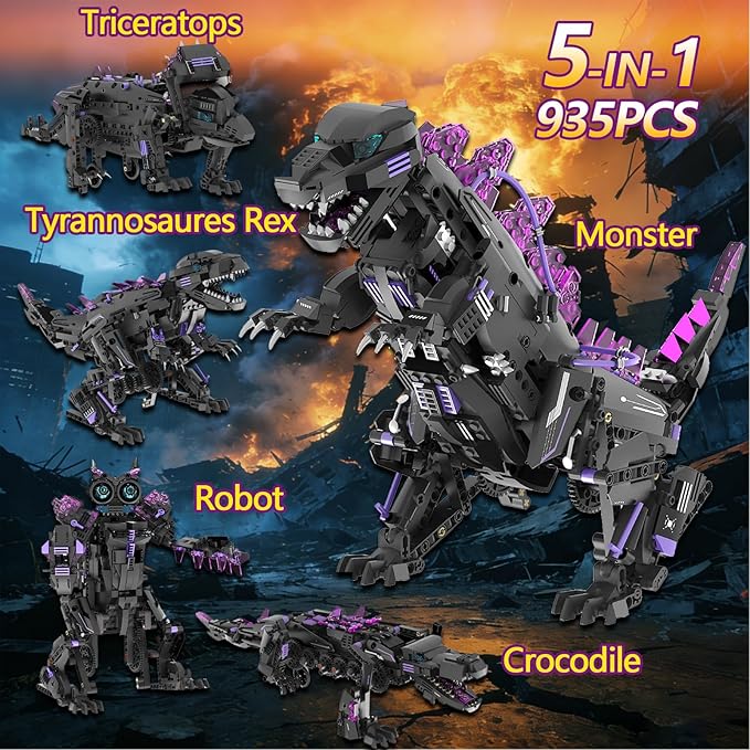 5in1 STEM Robot Dinosaurs Building Toys for Kids Remote & APP Controlled Dinosaur Robot STEM Building Kit for Kids Science Learning,DIY Building Blocks Set Gifts for Age 8+ Boys&Girls