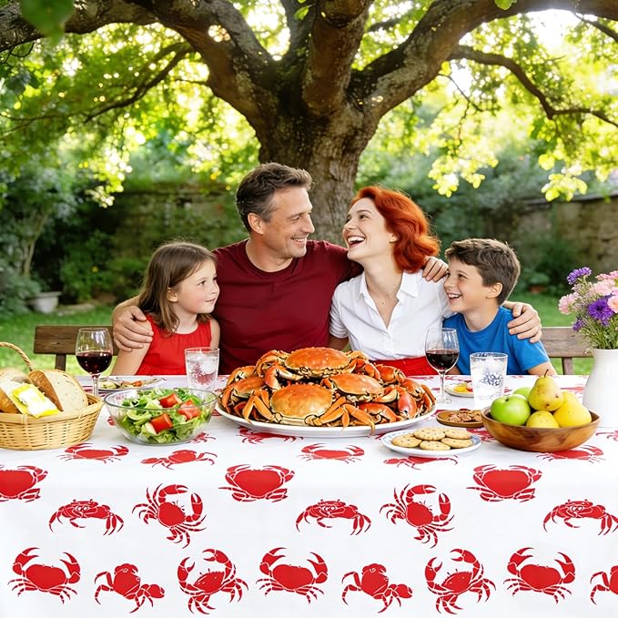 4 Pack Crab Tablecloths Plastic Red Lobster Crab Boil Table Cover for Birthday Party Decorations Seafood Festivals Potluck Barbecue Supplies, 87 x 51 inches